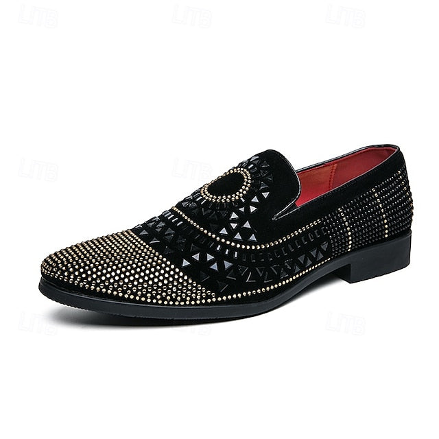 Men's with Loafers Shoes Prom Spiral Black - Studded Velvet