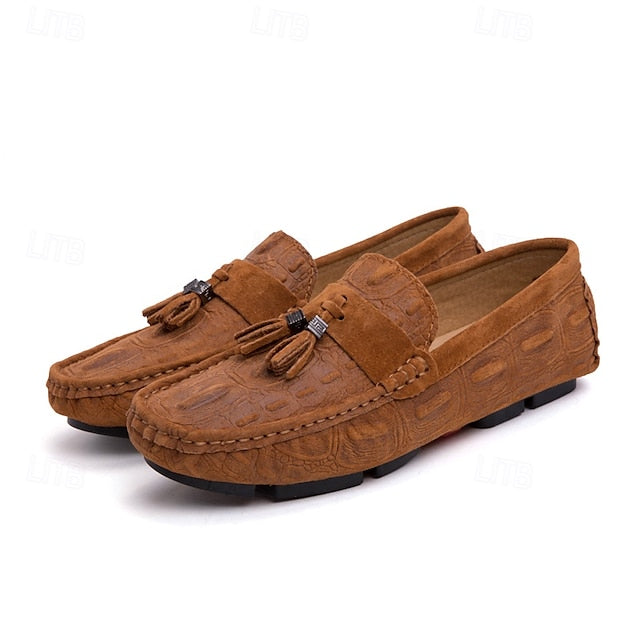 Men's Brown Detail Faux Loafers and with Suede Tassel