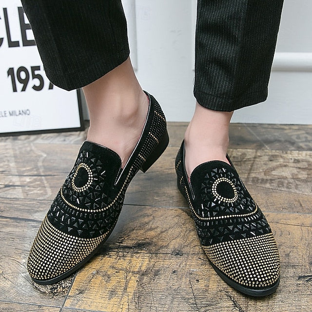 Men's with Loafers Shoes Prom Spiral Black - Studded Velvet
