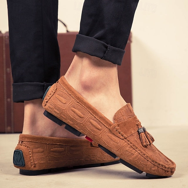 Men's Brown Detail Faux Loafers and with Suede Tassel
