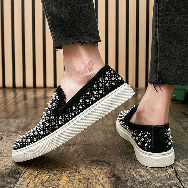 with Men's Detailing Elegant Shoes - Black Slip-On Pearl