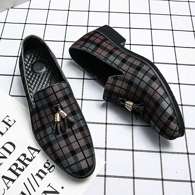 with Elegant Plaid Decoration Tassel – Loafers Men's
