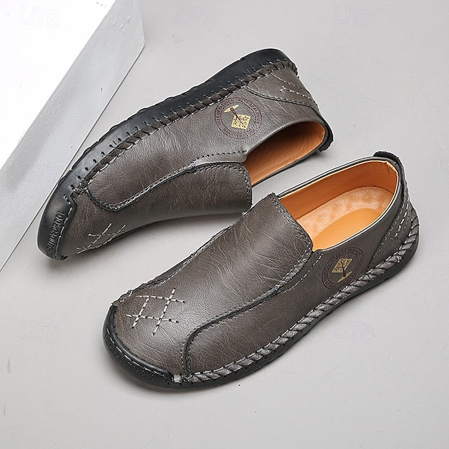 Moccasins Leather Genuine – Men's Beige Faux Handmade