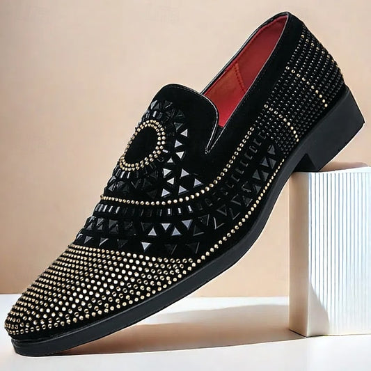 Men's with Loafers Shoes Prom Spiral Black - Studded Velvet