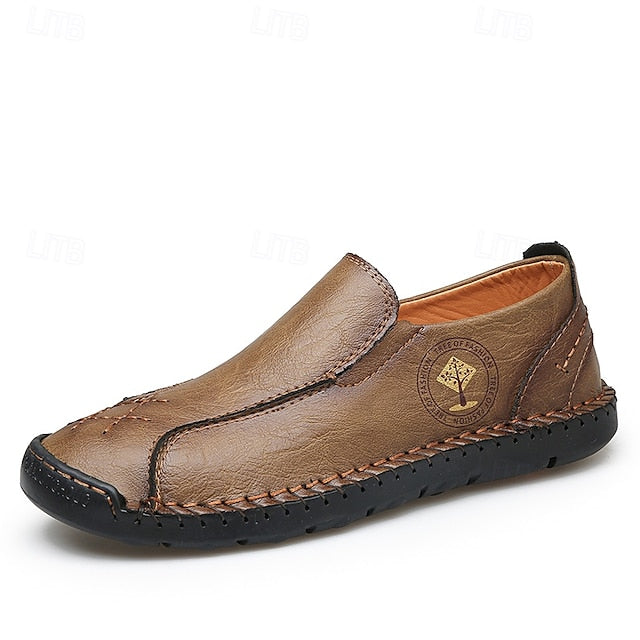 Moccasins Leather Genuine – Men's Beige Faux Handmade