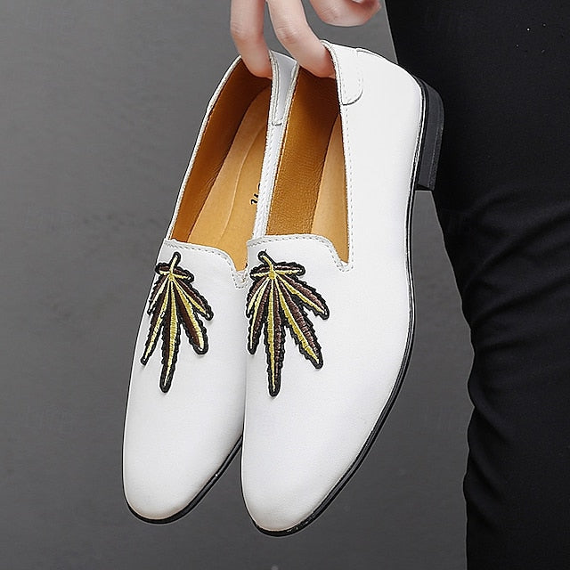 Faux Men's with - White Prom Loafers Shoes Leather Feather