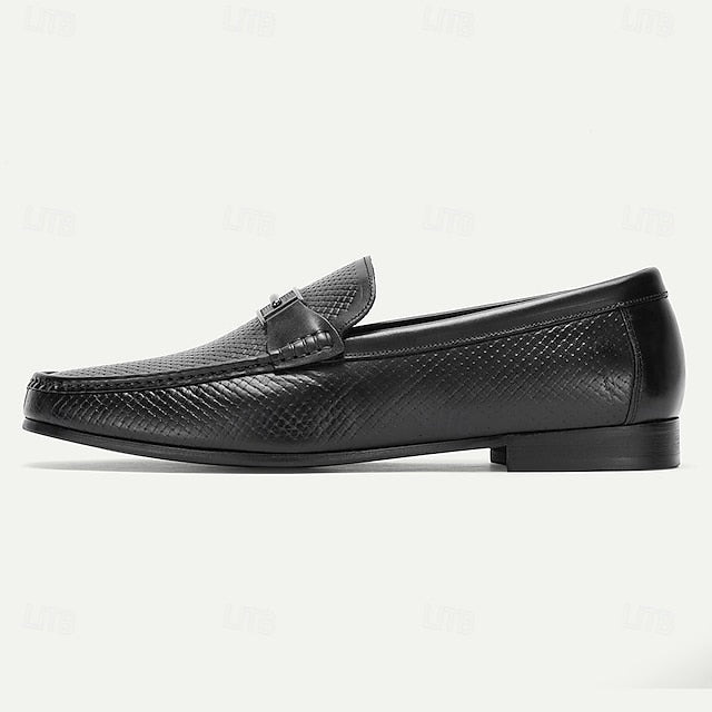 Premium Leather 100% – Black Textured Loafers Men's