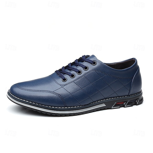 Men's Stylish Lace-Up Quilted Faux Blue Sneakers - Leather