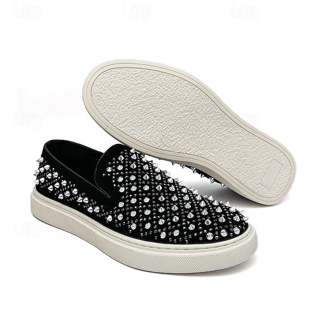 with Men's Detailing Elegant Shoes - Black Slip-On Pearl