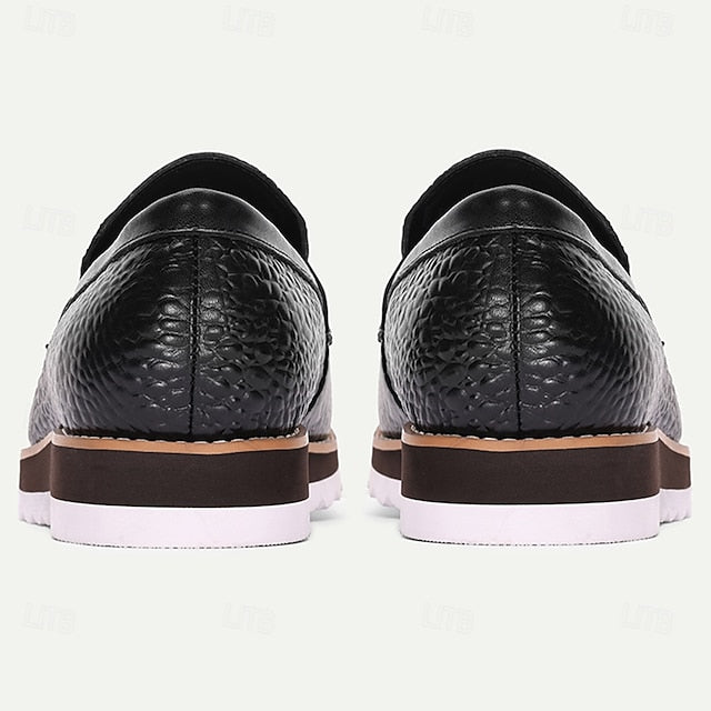 Men’s Genuine Black Slip-On Leather Loafers Cowhide