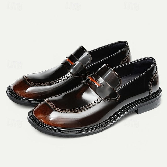Men's Black Slip-On Premium Decorative Loafers with Cowhide