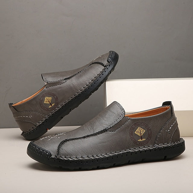 Moccasins Leather Genuine – Men's Beige Faux Handmade