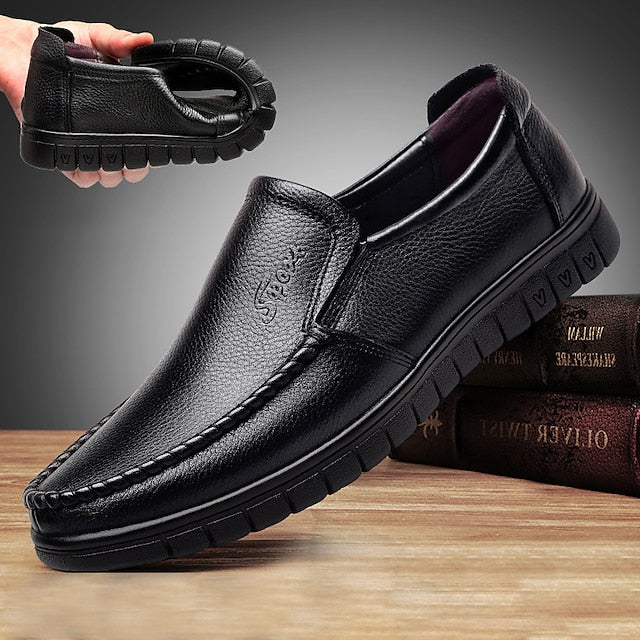 Men's Black Slip-On Premium Decorative Loafers with Cowhide