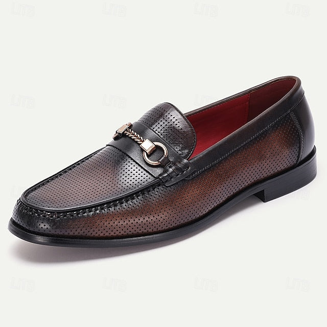 Premium Leather 100% – Black Textured Loafers Men's