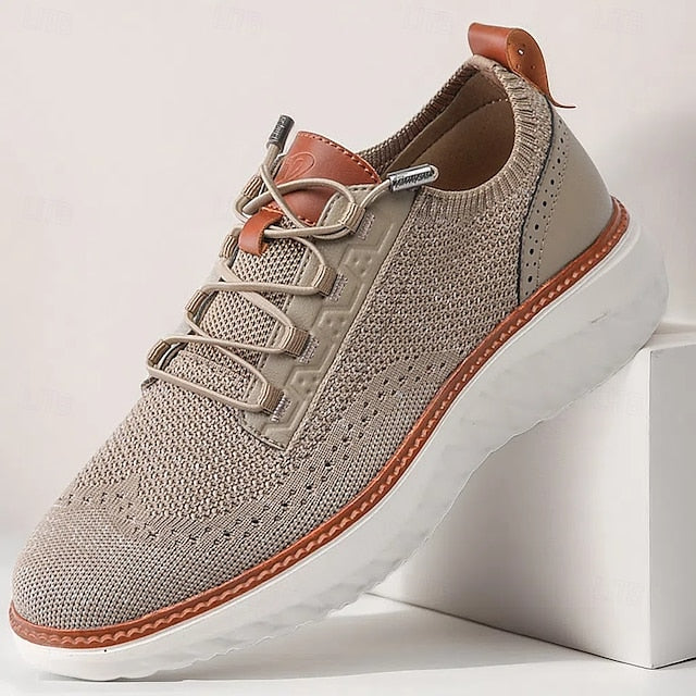 Lightweight Men's with Beige Knit Sneakers Shoes Lace-Up