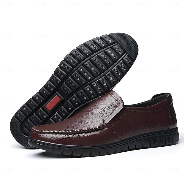Men's Black Slip-On Premium Decorative Loafers with Cowhide