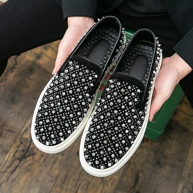 with Men's Detailing Elegant Shoes - Black Slip-On Pearl