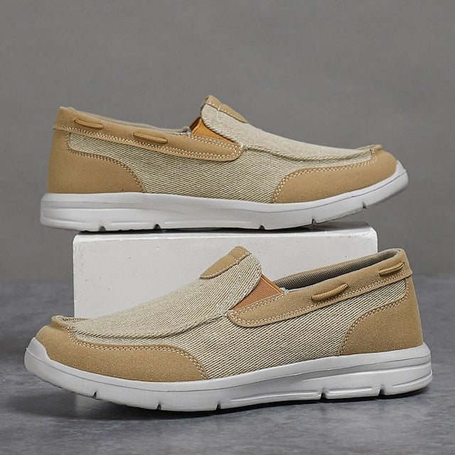 Beige Men's Slip-On Canvas Lightweight Loafers –