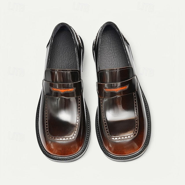 Men's Black Slip-On Premium Decorative Loafers with Cowhide