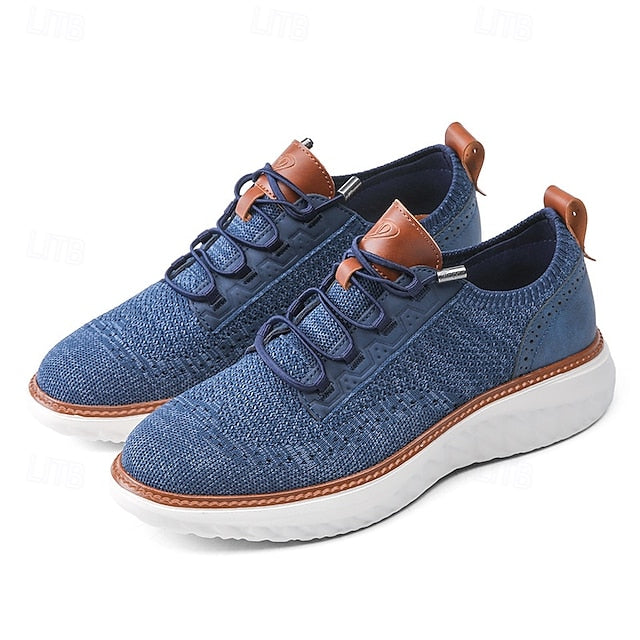 Lightweight Men's with Beige Knit Sneakers Shoes Lace-Up