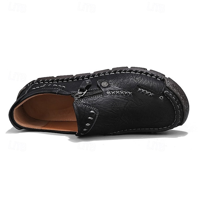 Slip-On Side Loafers Zipper with Brown Men's Faux Leather