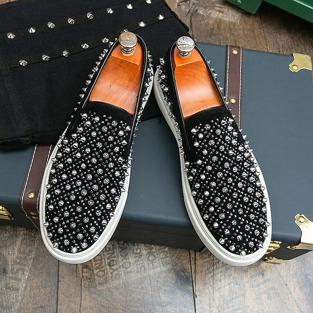 with Men's Detailing Elegant Shoes - Black Slip-On Pearl
