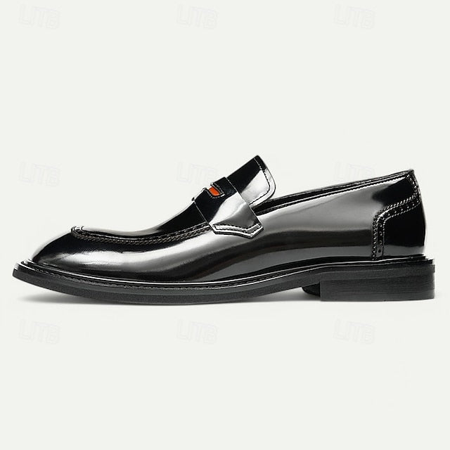 Men's Black Slip-On Premium Decorative Loafers with Cowhide