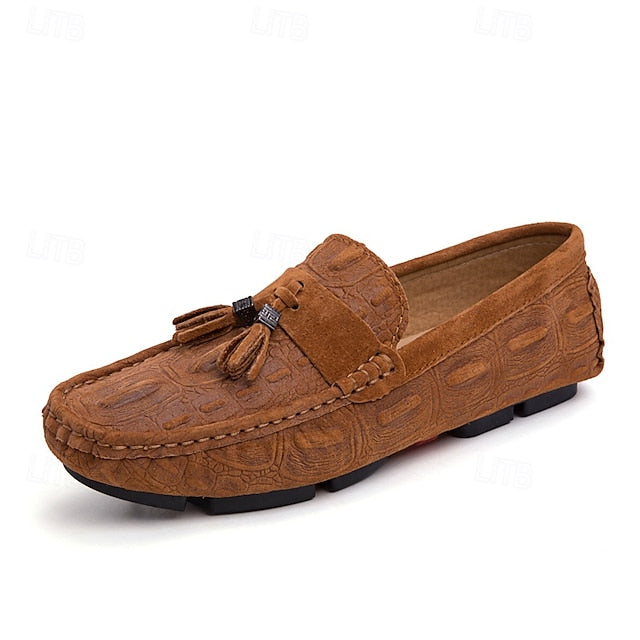 Men's Brown Detail Faux Loafers and with Suede Tassel