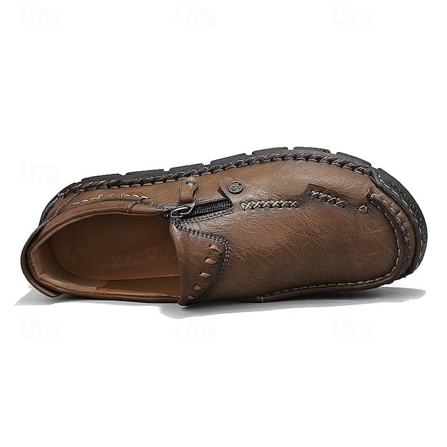 Slip-On Side Loafers Zipper with Brown Men's Faux Leather