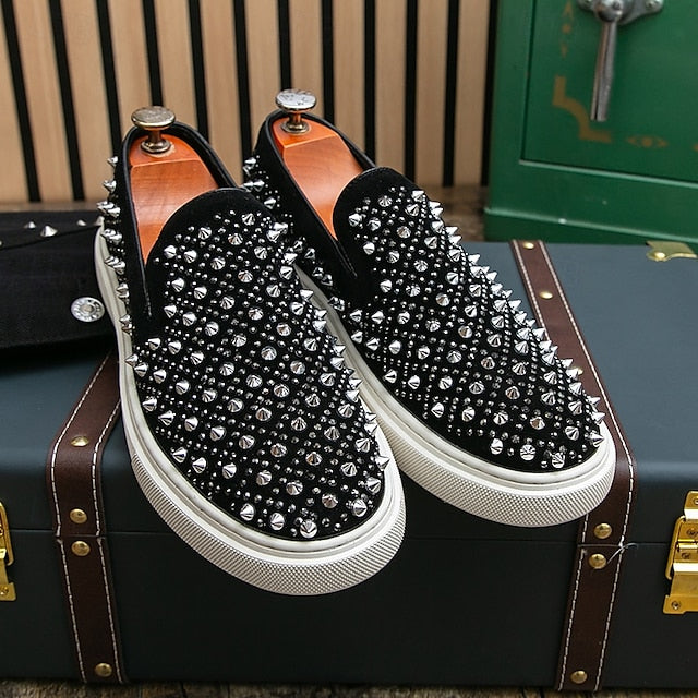with Men's Detailing Elegant Shoes - Black Slip-On Pearl