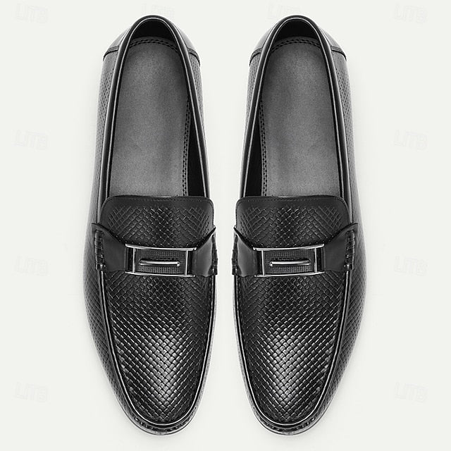 Premium Leather 100% – Black Textured Loafers Men's