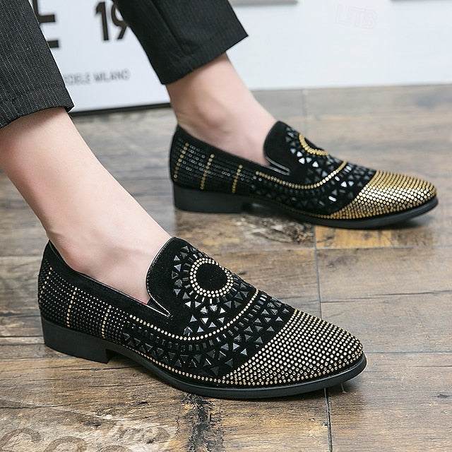 Men's with Loafers Shoes Prom Spiral Black - Studded Velvet