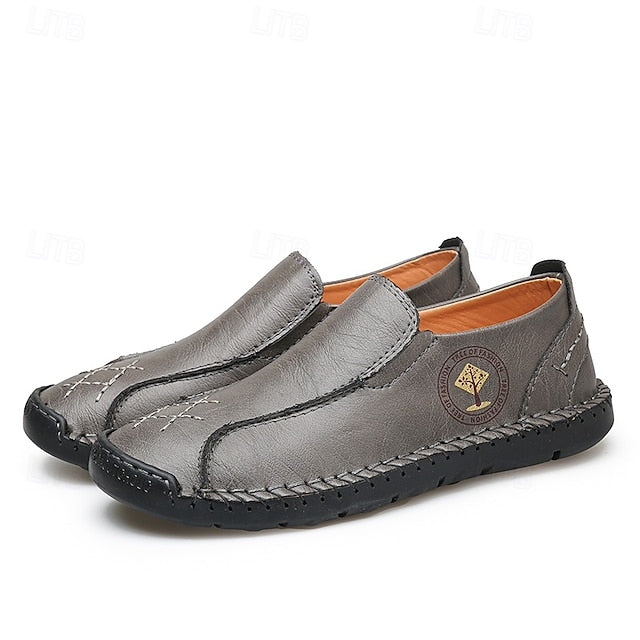 Moccasins Leather Genuine – Men's Beige Faux Handmade