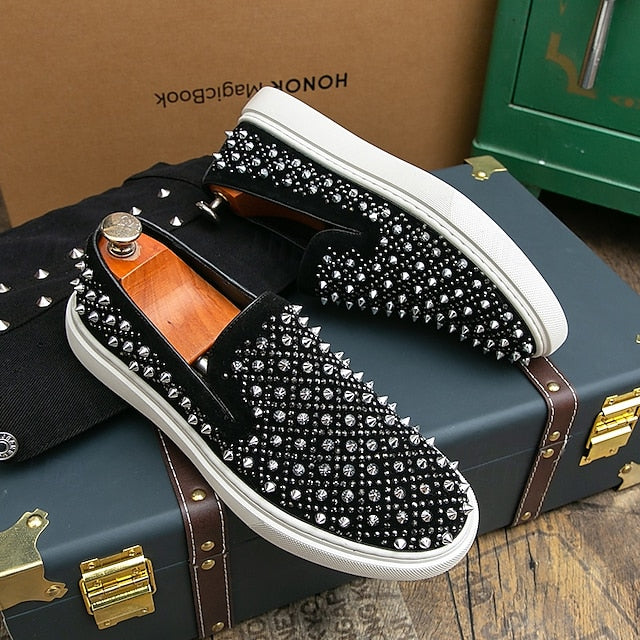 with Men's Detailing Elegant Shoes - Black Slip-On Pearl
