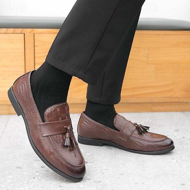 Men's Leather Loafers with Crocodile Embossed Faux Green