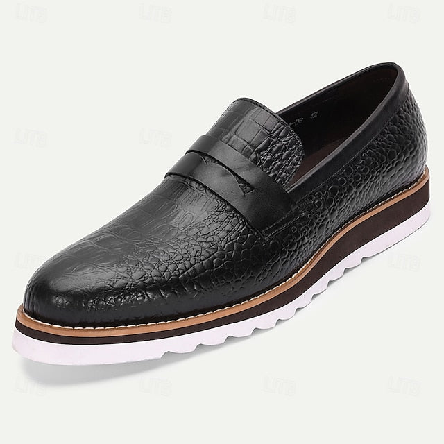 Men’s Genuine Black Slip-On Leather Loafers Cowhide