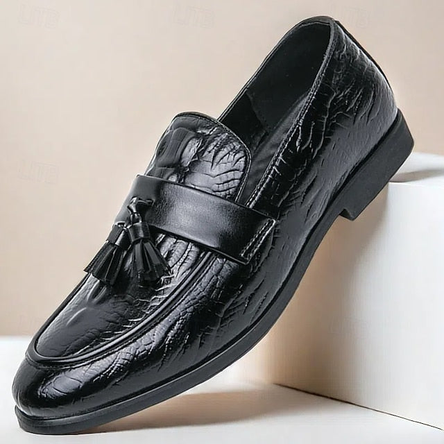 Men's Leather Loafers with Crocodile Embossed Faux Green