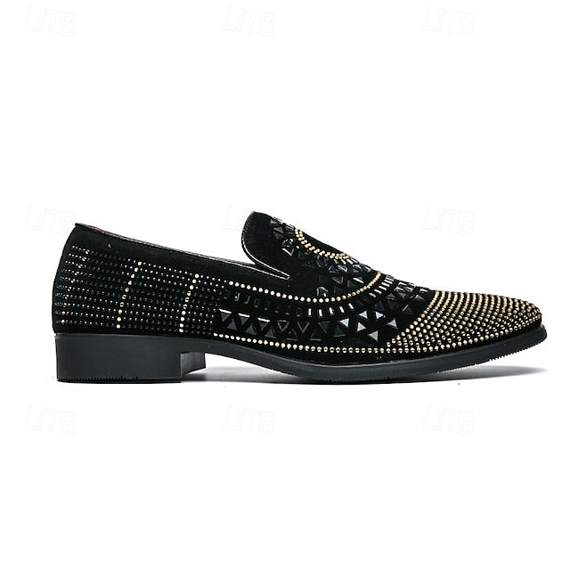 Men's with Loafers Shoes Prom Spiral Black - Studded Velvet