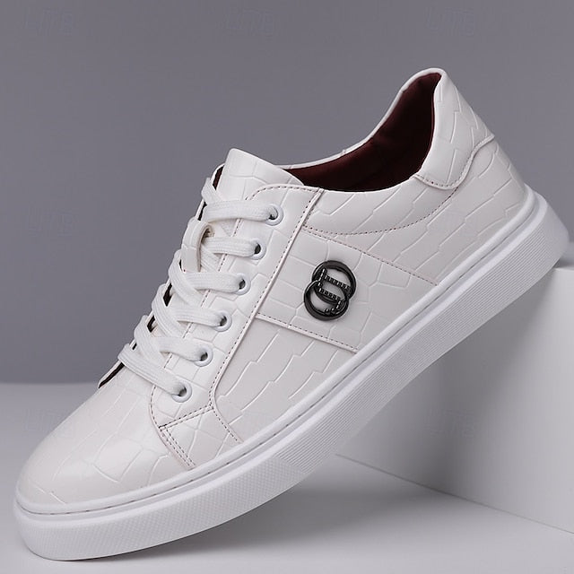 Crocodile Men's Pattern with Leather Sneakers Burgundy Faux