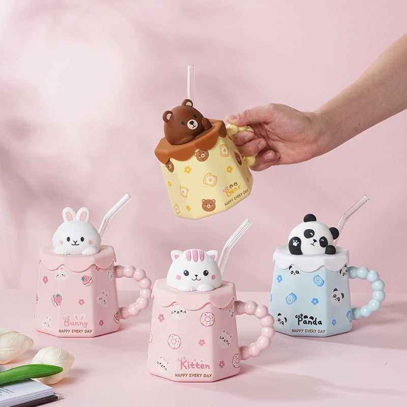 Pastel Animal Mug & Straw Set
