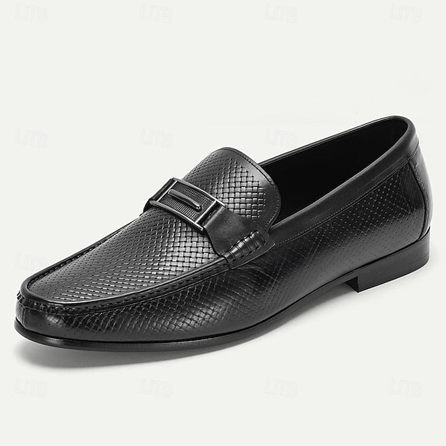 Premium Leather 100% – Black Textured Loafers Men's