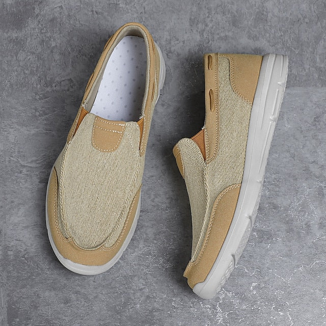 Beige Men's Slip-On Canvas Lightweight Loafers –
