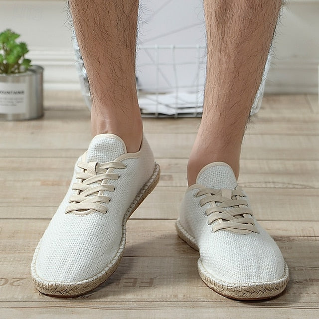 with Espadrille Jute Shoes Canvas Beige Lace-Up Men's Rope