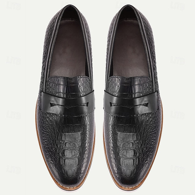 Men’s Genuine Black Slip-On Leather Loafers Cowhide