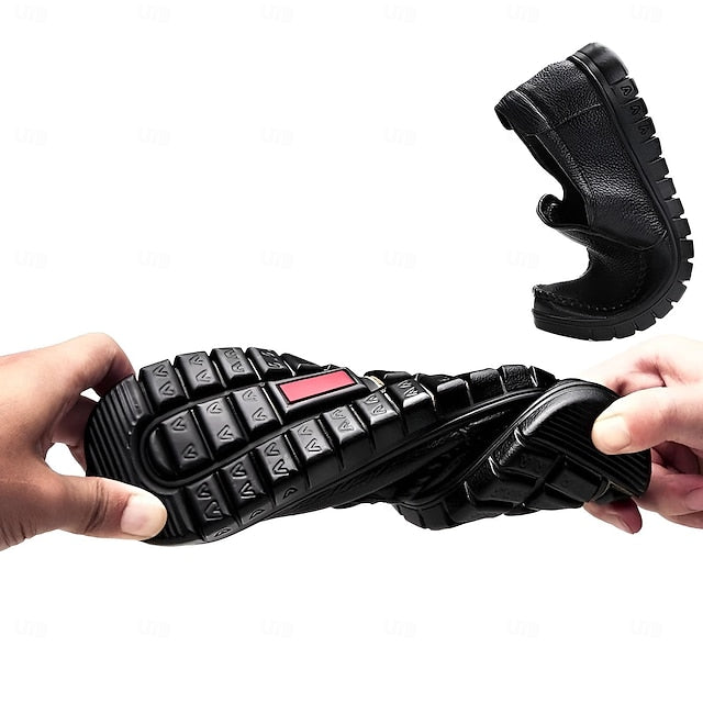 Men's Black Slip-On Premium Decorative Loafers with Cowhide