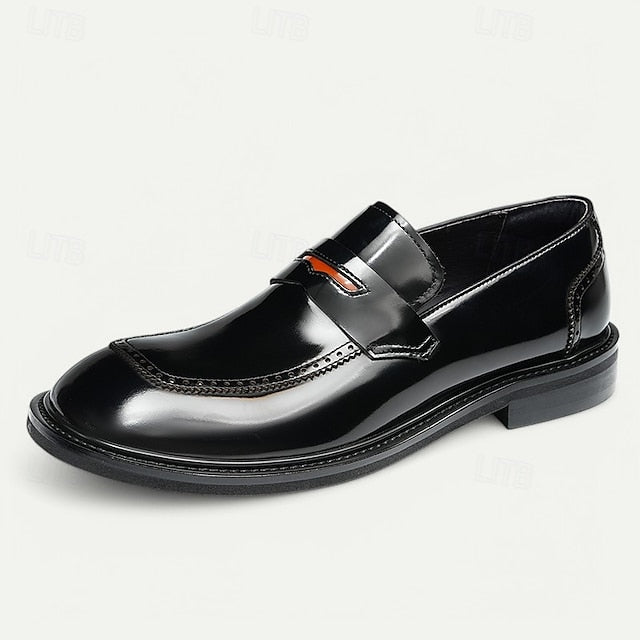 Men's Black Slip-On Premium Decorative Loafers with Cowhide