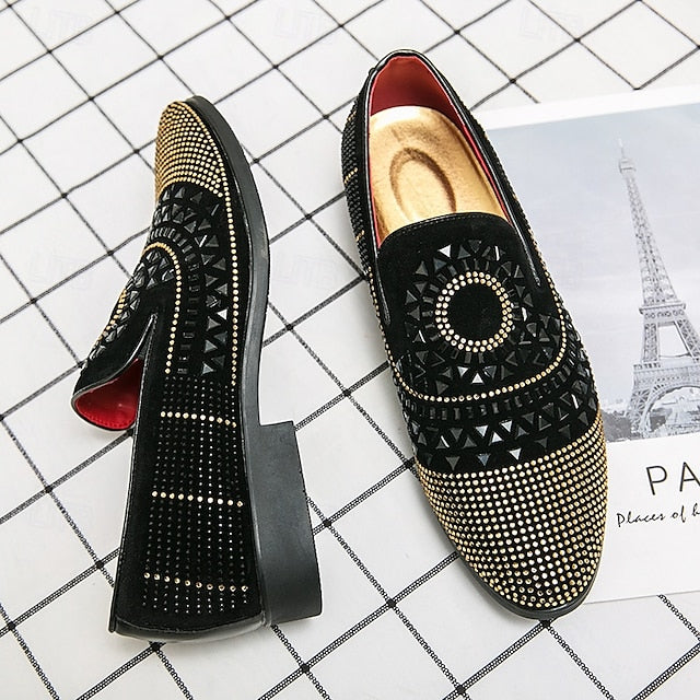 Men's with Loafers Shoes Prom Spiral Black - Studded Velvet