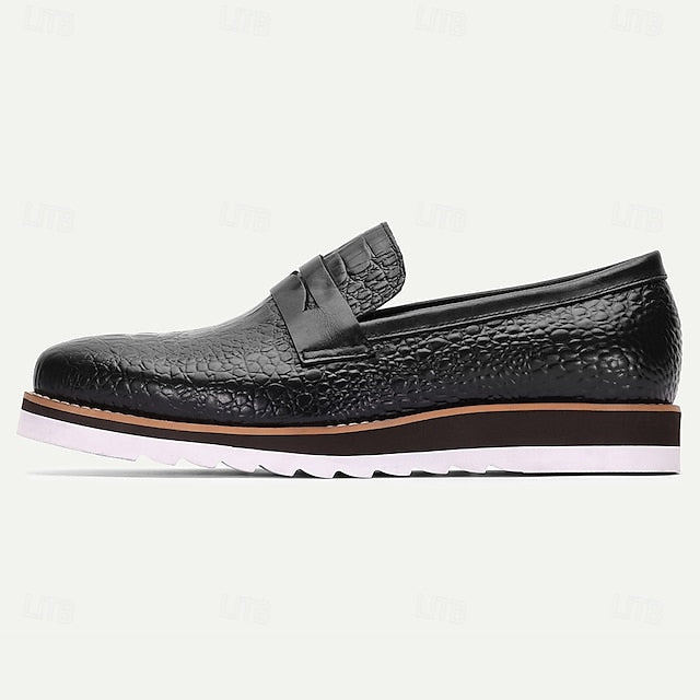 Men’s Genuine Black Slip-On Leather Loafers Cowhide