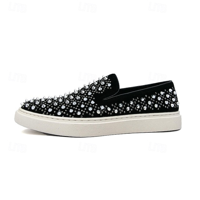 with Men's Detailing Elegant Shoes - Black Slip-On Pearl