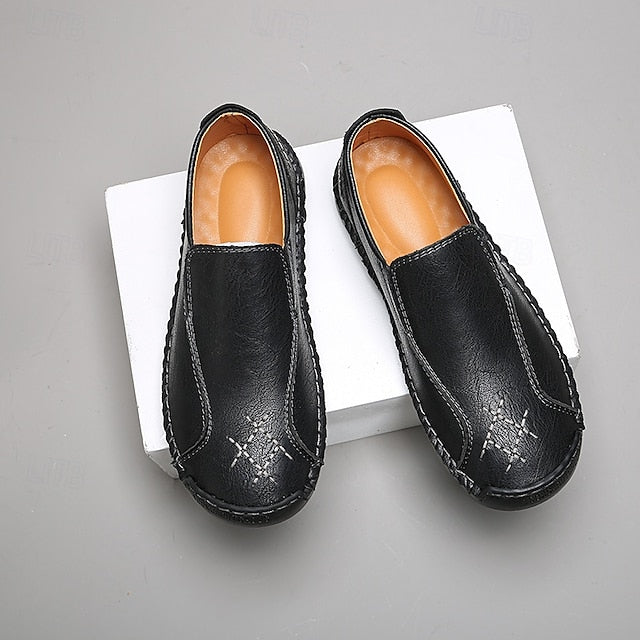 Moccasins Leather Genuine – Men's Beige Faux Handmade